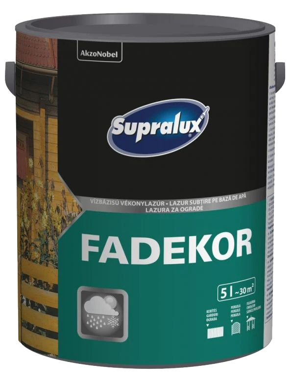 Supralux FADEKOR vízbázisú vékonylazúr 5 liter különböző színekben